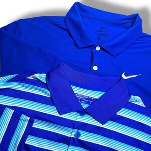 Nike Dri-FIT Lot Of 2 Large Standard Fit Golf Performance Polo Blue Preppy Shirt